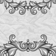 Background with baroque ornamental floral silver elements.