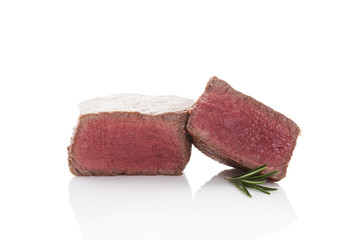 Big steak isolated on white.