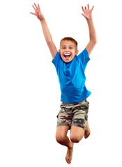 happy child exercising and jumping