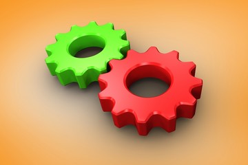 Composite image of red and green cog and wheel