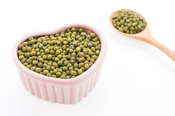 Green mung beans isolated on white background
