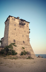 Fototapeta na wymiar Tower of Ouranoupoli in Greece