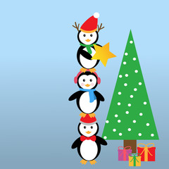 Penguins and Christmas tree