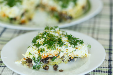 layered salad with mushrooms