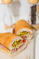 Italian Sub Sandwich with Salt and Pepper Shakers