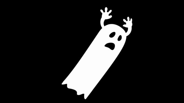 animated halloween cartoon ghost character on black background