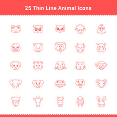 Set of Thin Line Stroke Animal Icons