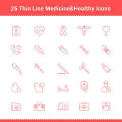 Set of Thin Line Stroke Medical Icon