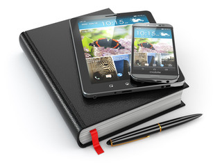 Notebook, tablet pc and mobile phone.