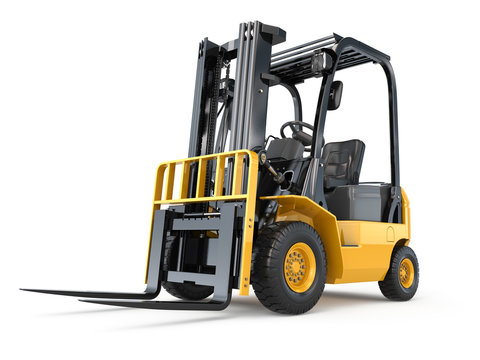 Forklift truck on white isolated background.