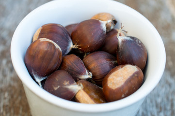 Chestnuts in porcelain dish