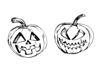 Drawing halloween pumpkins. Vector illustration