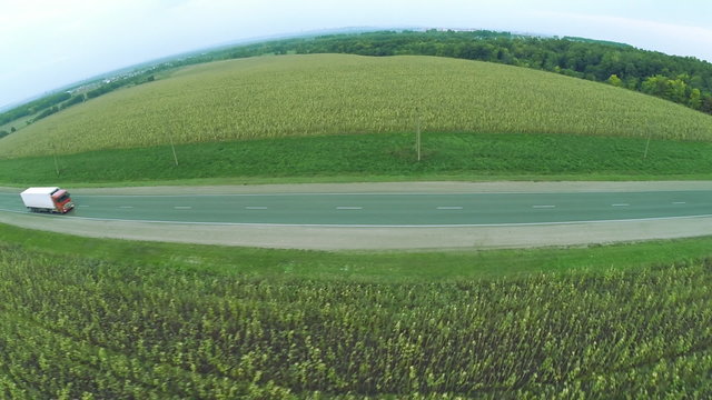 Aerial view. Winding roads, highway in autumn. Highway M7 Volga