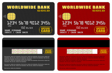 Templates of credit cards in black&red design with cells