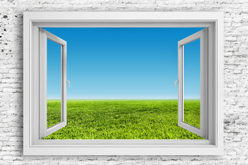 3d window frame with beautiful blue sky background © DigitalGenetics