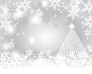 Silver christmas background with shiny Christmas tree - obrazy, fototapety, plakaty