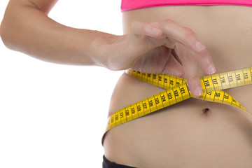 Weight loss woman with a measurement tape