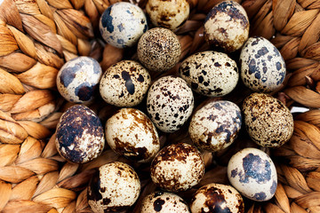 quail eggs in basket, close-up