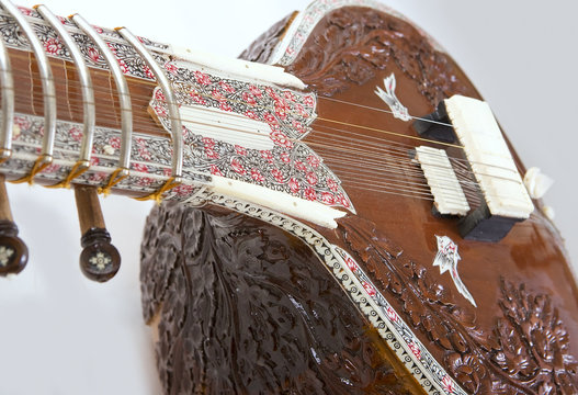Sitar, a string Indian Traditional instrument, close-up