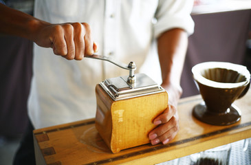 hand of barista preparation drip coffee