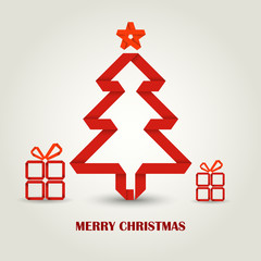 Naklejka na ściany i meble Christmas card with folded paper red Christmas tree