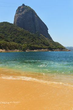 Mountain Sugarloaf empty red beach blue sea, Rio de Janeiro