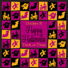 Bright mosaic retro Halloween card in vector format.