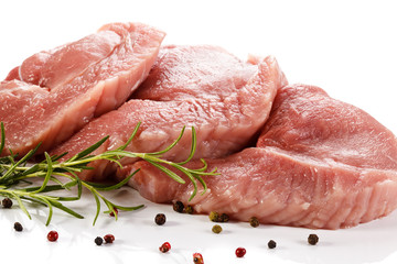 Fresh raw pork on white background