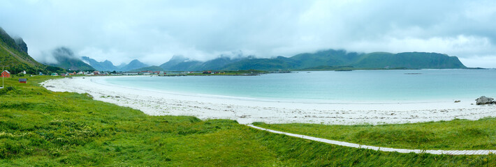 Ramberg beach summer cloudy view (Norway, Lofoten).