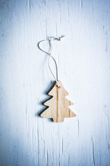 Christmas tree decoration on wooden background