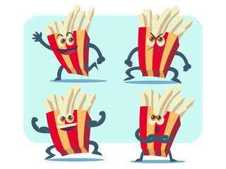 french fries vector cartoon illustration set