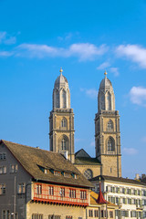 Fototapeta na wymiar The towers of the Grossmunster in Zurich