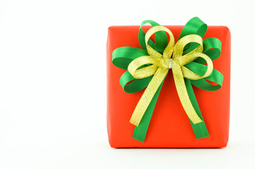 Red gift box isolated on white background, christmas theme