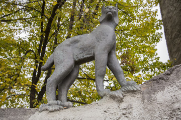 Stone statues of animals in Moscow Zoo