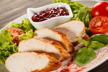Roast chicken fillet and vegetables