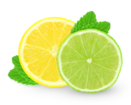 lemon with lime slice and mint