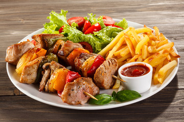 Grilled meat and vegetables