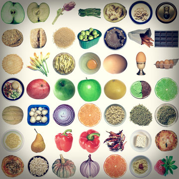 Retro look Food collage isolated