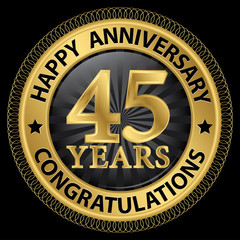45 years happy anniversary congratulations gold label with ribbo