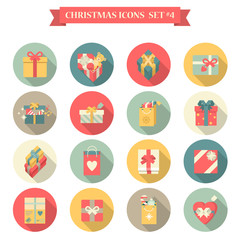 Christmas New Year icon set flat style shopping bag gift box