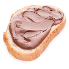 Bread with chocolate cream isolated on white background cutout