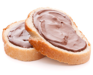 Bread with chocolate cream isolated on white background cutout