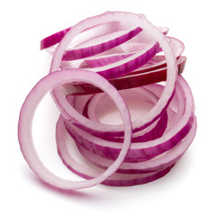 Sliced red onion rings isolated on white background cutout