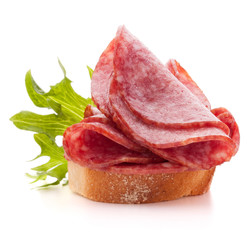 sandwich with salami sausage on white background  cutout