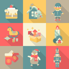 Obraz premium Christmas chararters sweets New Year icon set flat style concept