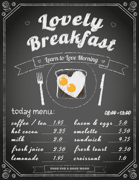 Breakfast Menu On The Chalkboard