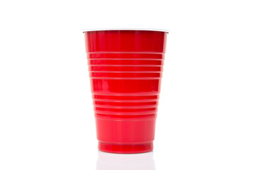 Red Plastic cup isolated against a white background