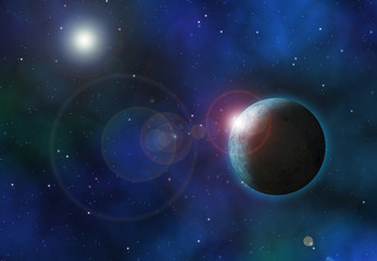 Obraz na płótnie Canvas 3D space background with fictional planets