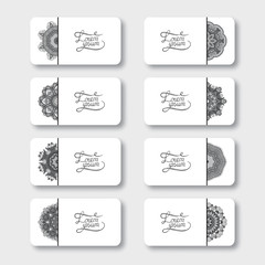 grey set of ornamental floral business cards, oriental pattern