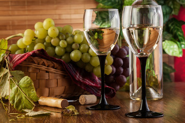 Bottle and glasses of white wine